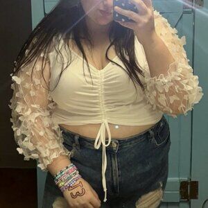 Shein Size 4xl White Crop Top with Mesh Butterfly Sleeves